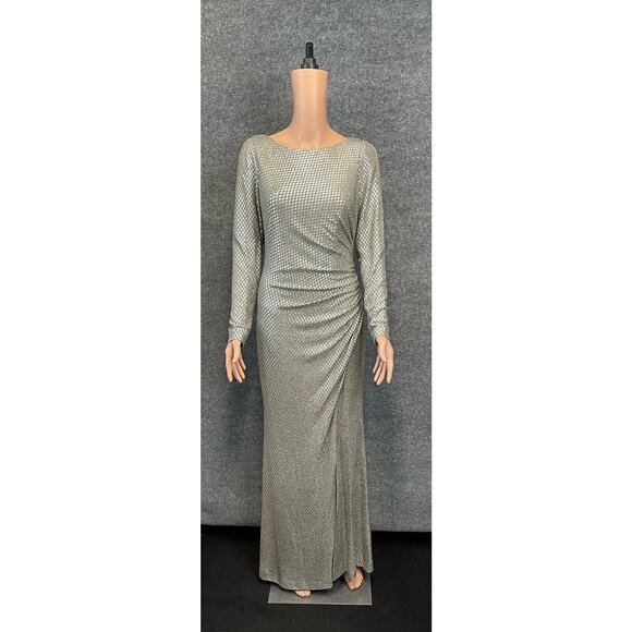 Eliza J Women's Sz 10 Silver Champagne Metallic Long Sleeve Draped Back Rushed. - Picture 4 of 12